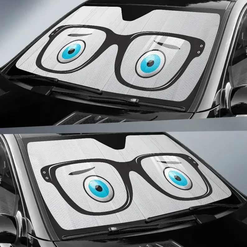 Worried Eyes With Glasses Car Sunshade