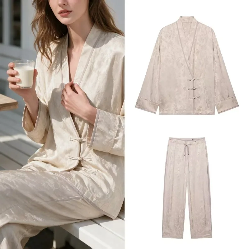 2026Summer New Fashion Minimalist Style Double Breasted Jacket and Pants Set Women S Elegant Tka Weave Design Outfit for Ladies
