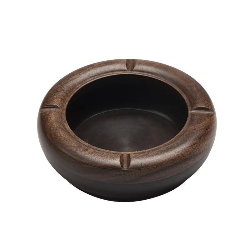 Household Large Anti Fly Ash Walnut Ashtray Tea Table Decoration New Chinese Style Solid Wood Ashtray
