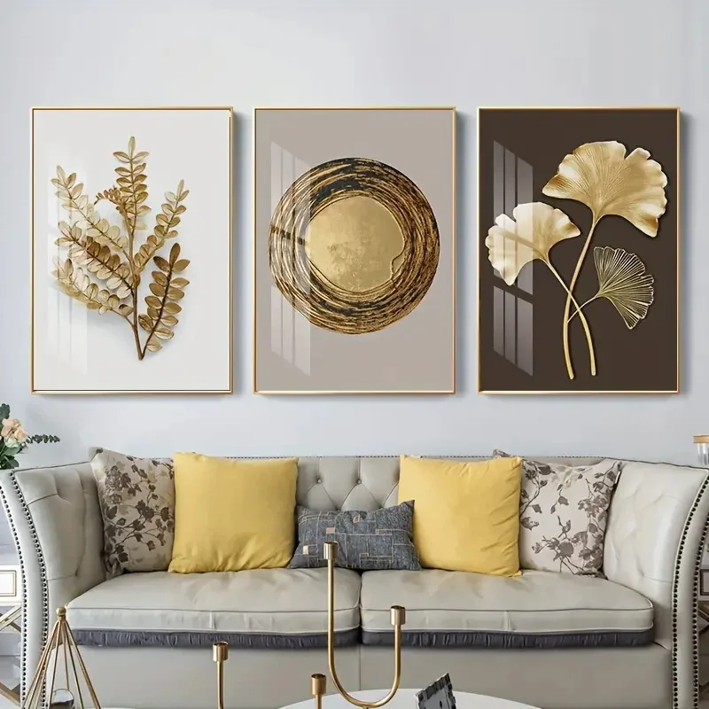 3pcs frameless Canvas Painting 3pcs Nordic Ginkgo Leaf Canvas Wall Art Posters Golden Poster Print for Home Decor Living Room Be