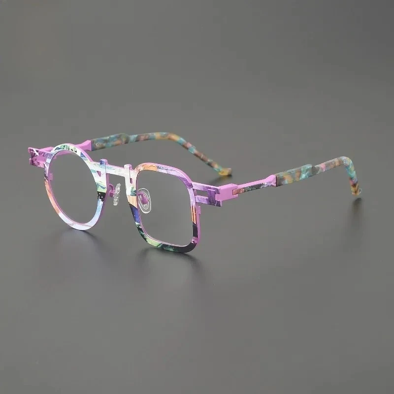 Vintage Square Floral Eyeglasses Frame Women Men Retro Colorful Pattern Optical Glasses Frame Fashion Anti Blue Light Eyewear