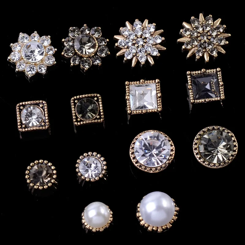 10 Pcs/Lot Rhinestone Pearl Flower Plate Diamond Button Jewelry Scarf For Hair Accessories Sewing Decorative Clothing Coat
