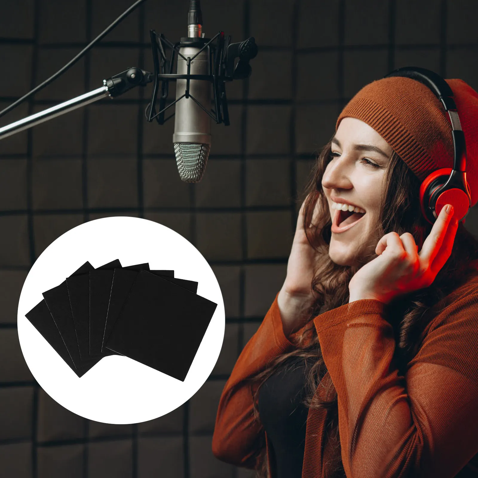 6Pcs Sleek Acoustic Sound Absorbing Panels Polyester Cork Self Adhesive Wall Tiles Noise Dampening Soundproofing for Recording