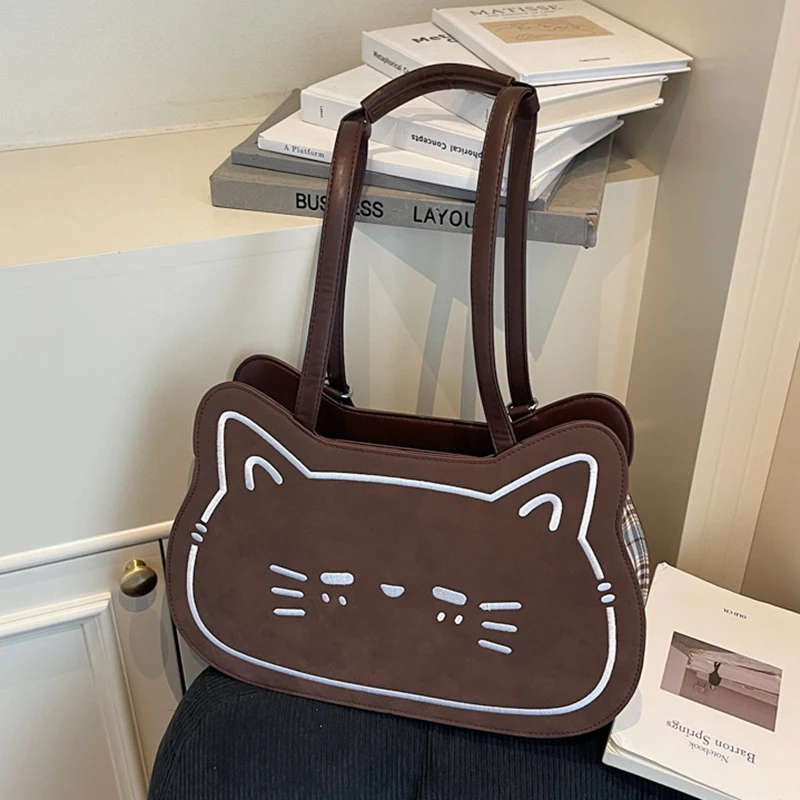 

HAEX Harajuku Women Backpacks Fashion 2025 Cartoon Cat Embroidered Shoulder Bag Female Subculture Students Commute Bolso Mujer