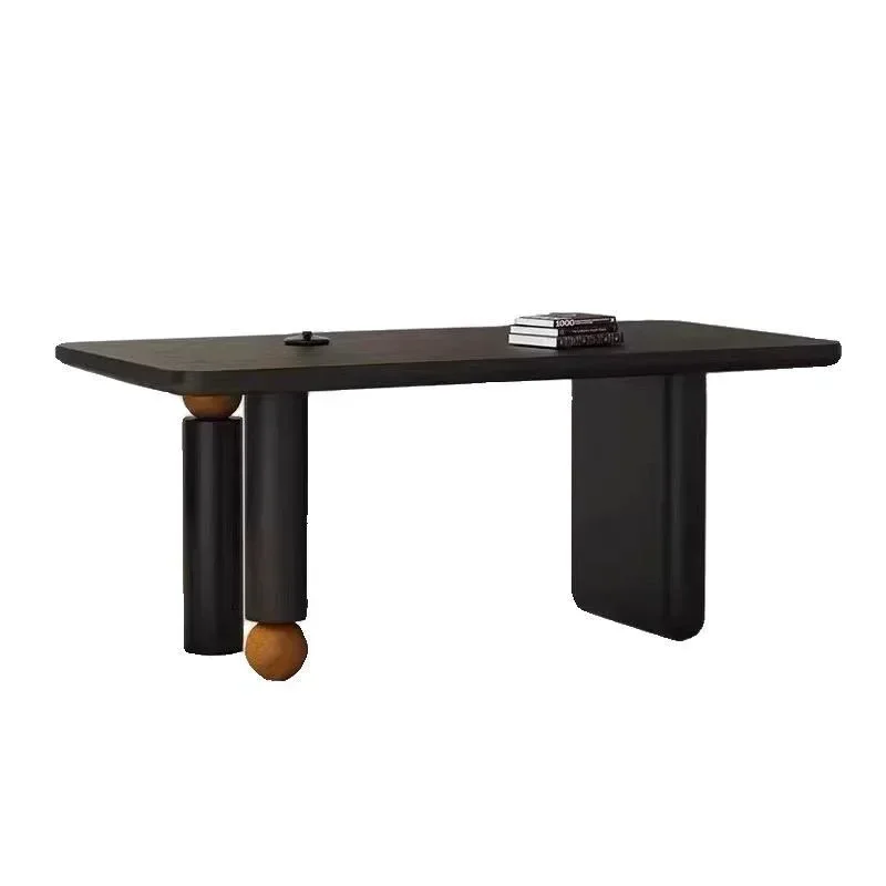 Medieval solid wood dining table, black French retro round table, high value artistic sense