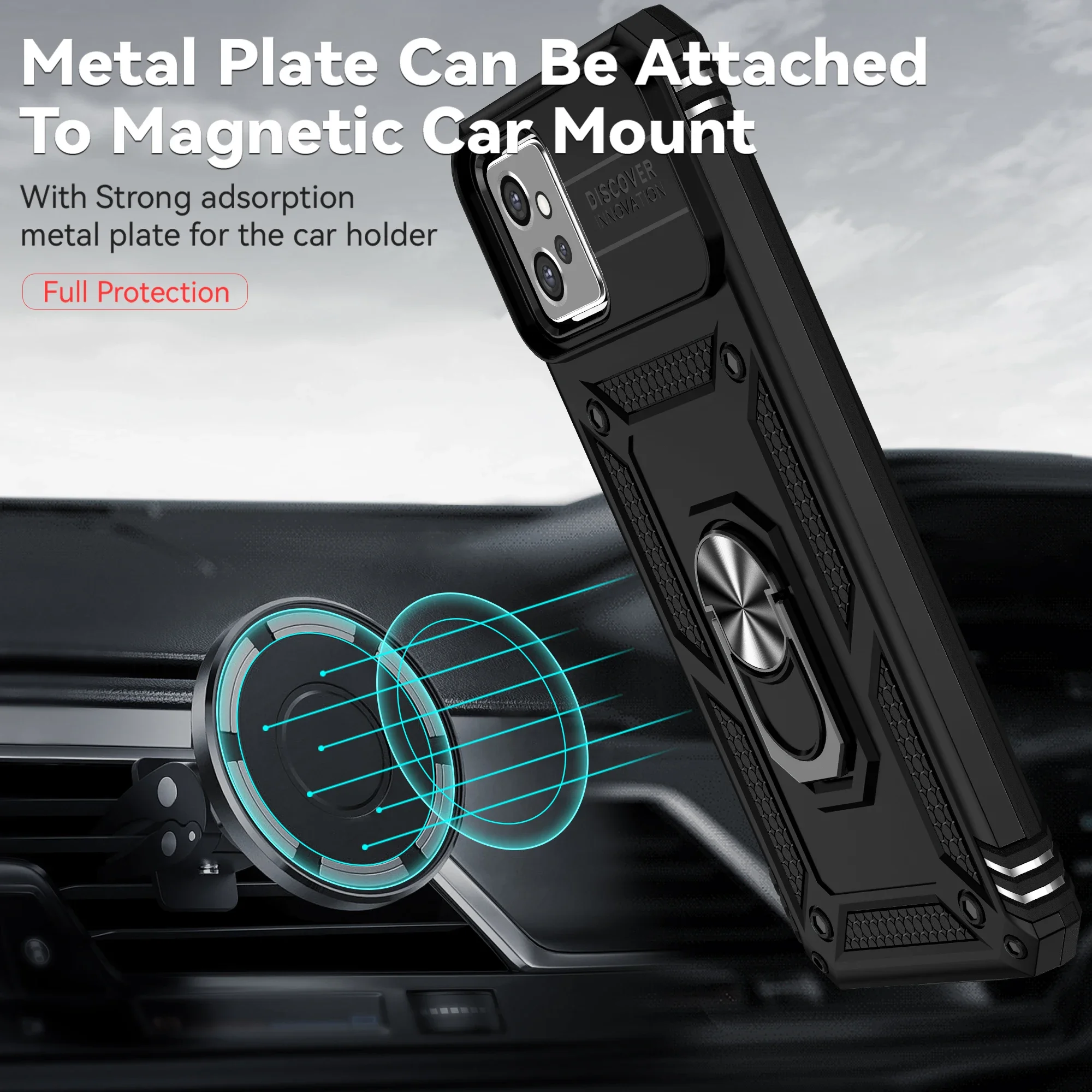 

Для Motorola Moto G32 чехол с скользящим окном противоударный бронированный чехол для Moto G32 G 32 MotoG32 кольцо-держатель телефона чехол