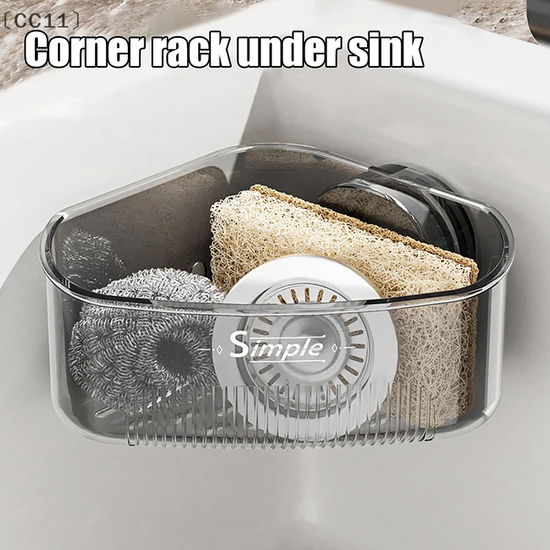 〔CC11〕Sink Corner Rack Kitchen Sink Sponge Rag Drain Rack Home Suction Cup Triangle Rack Sponge Rack Storage Tool Basket