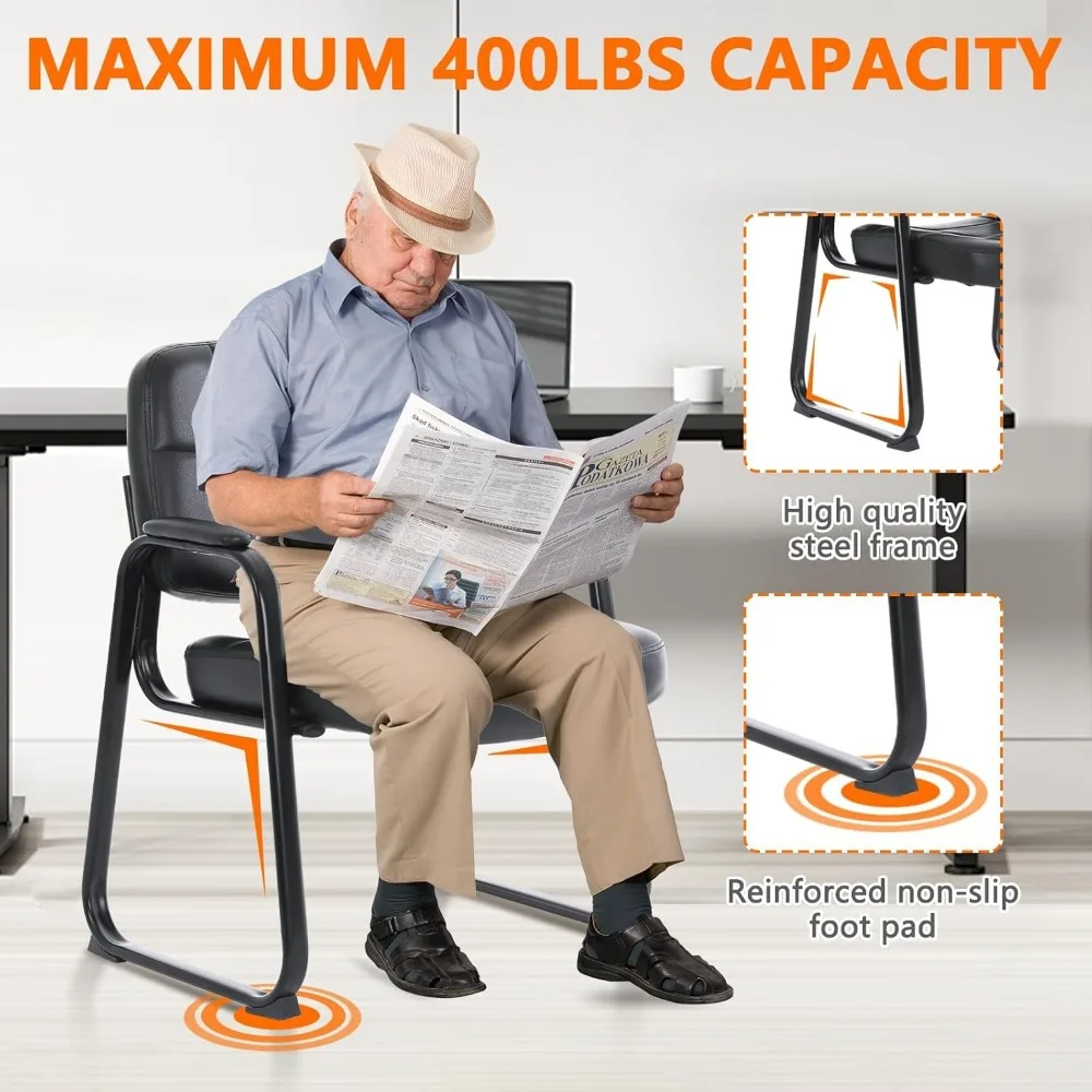 كراسي جلدية منجدة شديدة التحمل بسعة 400 رطل، مساند للذراعين مبطنة، مناسبة لغرف انتظار المكتب، ومناطق الاستقبال، #6
