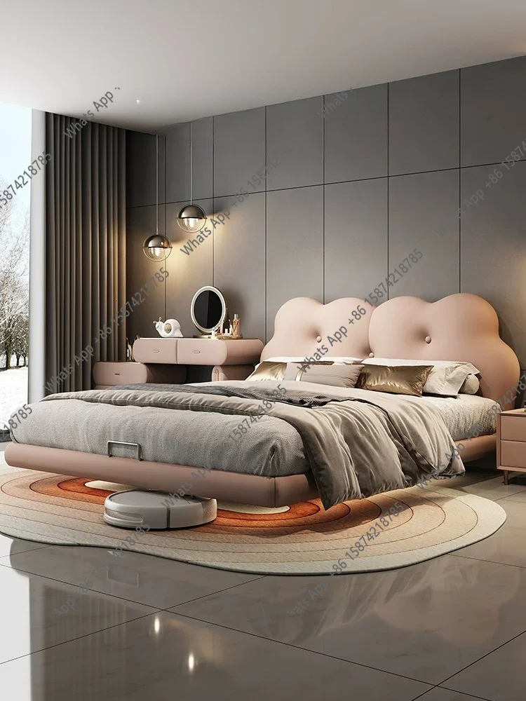 

New biscuits leather suspended children's bed solid wood cute luxury single bedroom home