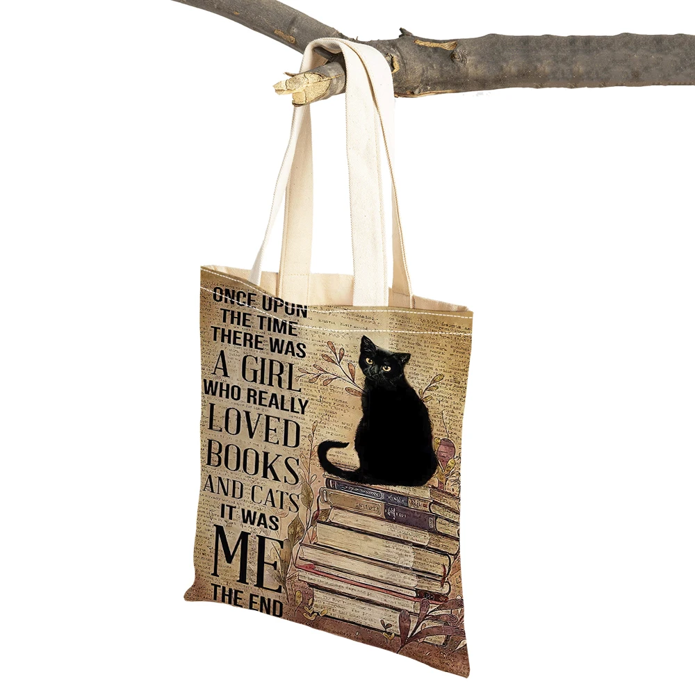 

Coffee Cat and Book Women Shopper Bags Cute Cartoon Flower Animal Daily Commute Tote Handbag Double Print Lady Shopping Bag
