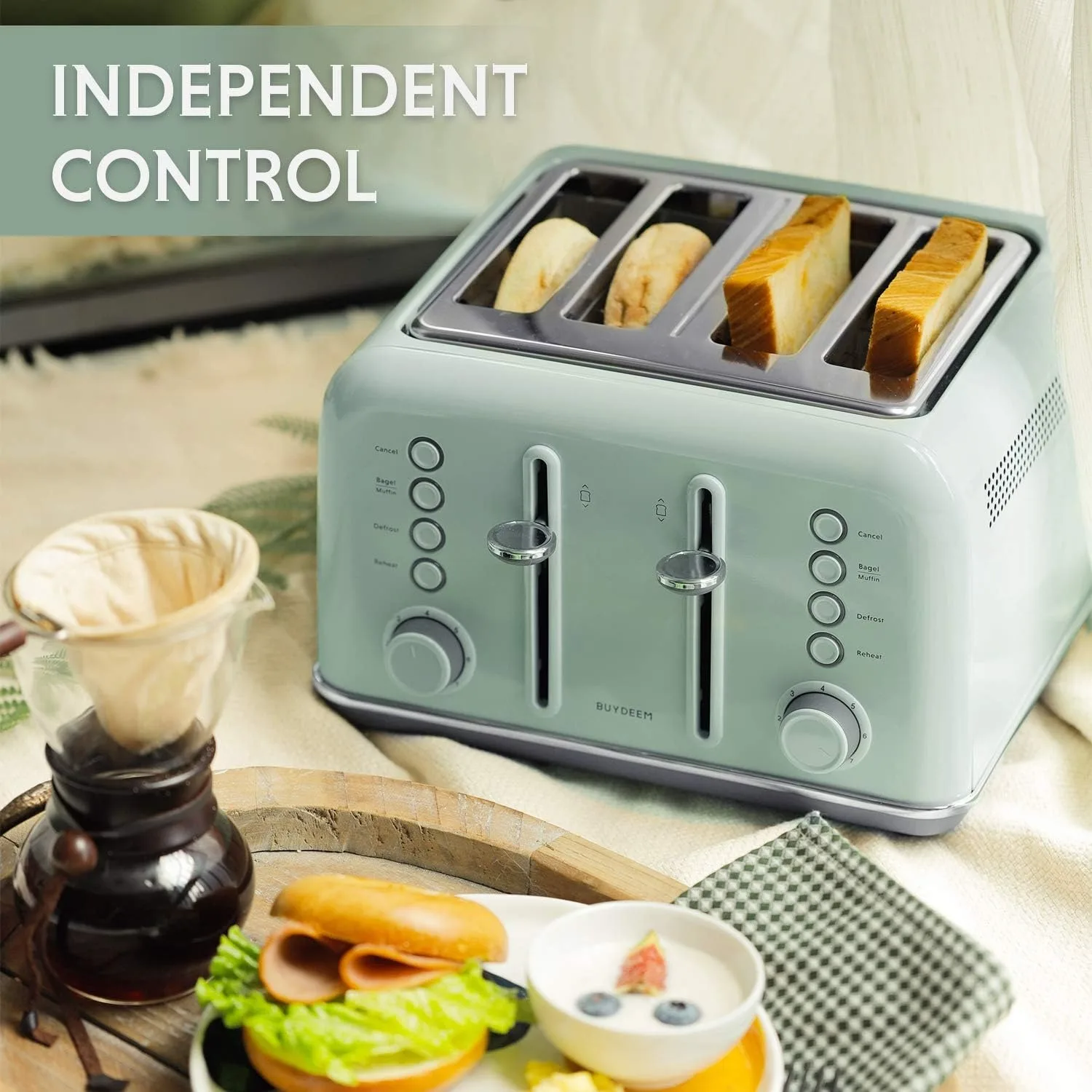 Aço inoxidável 4-Slice Toaster, Extra Wide Slots, Retro, High Lift Lever, Bagel e Muffin Função, Remoção Crumb Tray, DT640