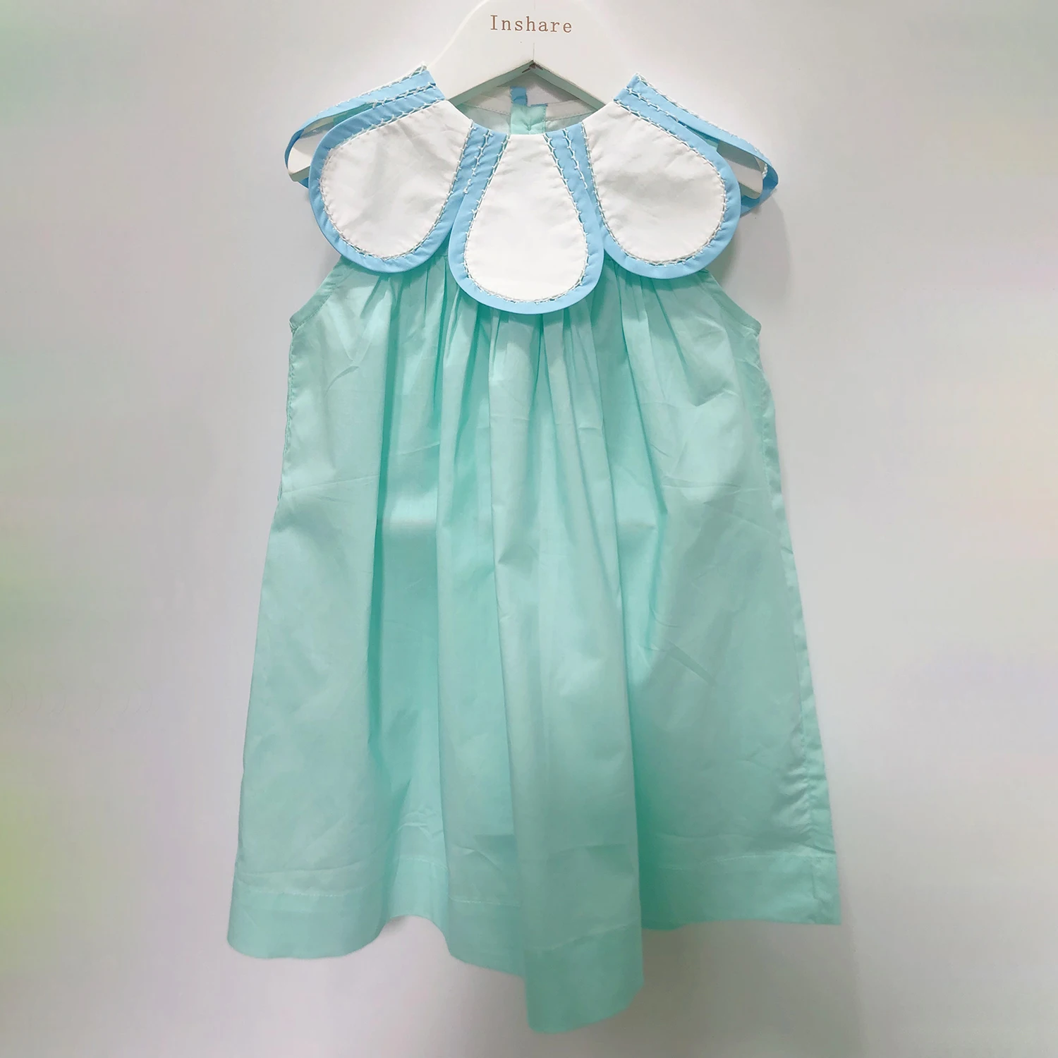 Vêtements de boutique pour enfants, tenue en fibre de coton pour bébés filles, vert bulle, épissage à la main, col de fleurs, tenue mignonne pour