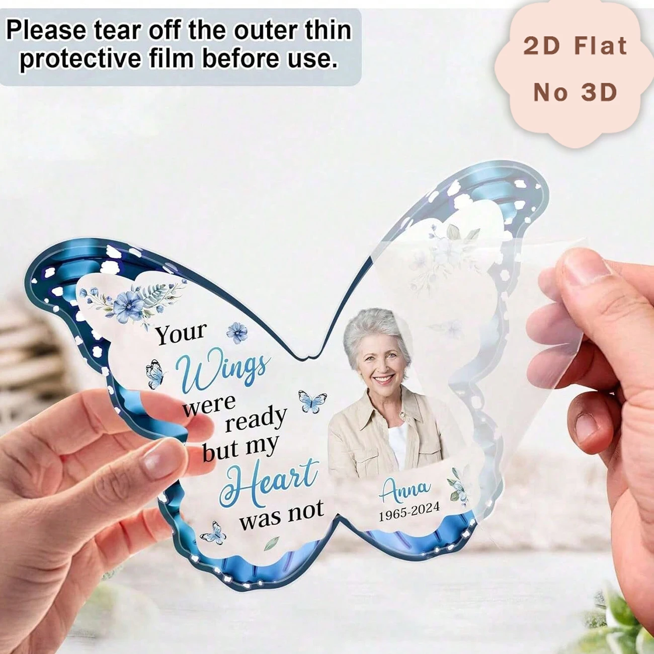 Custom Butterfly Shaped Memorial Acrylic Plaque, Personalized Photo Name Date Bereavement Sign, Sympathy Remembrance Gift Tablet view 5