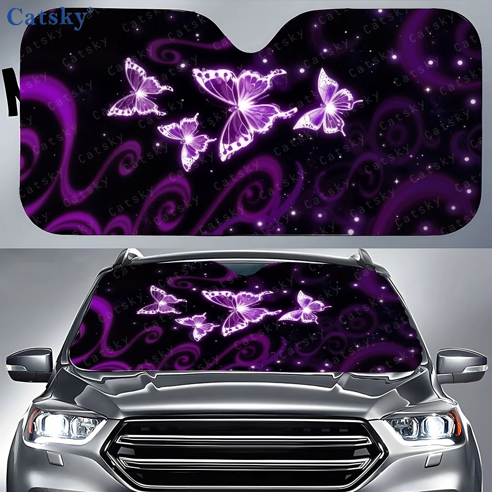 Group Of Purple Butterflies Flying Through The Air Car Auto Sunshades | Front Window Sun Cover For Car, Durable Polyamide Visor,