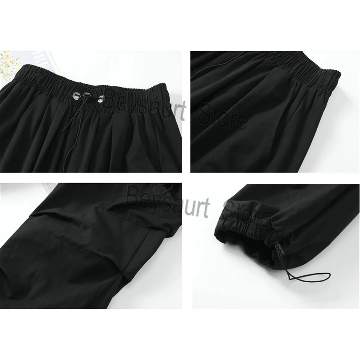 Streetwear 2024 Spring Harem Casual Pants Men Elastic Waist Solid Color Cargo Pants Multi Pocket Loose Baggy Pants For Women