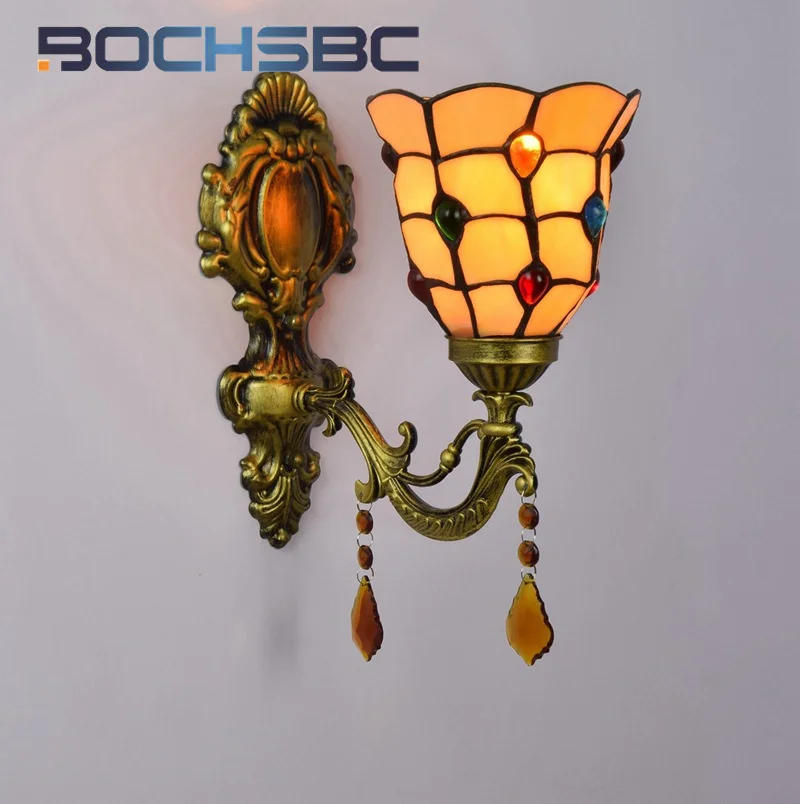 

BOCHSBC Tiffany style stained glass Vintage bead Crystal wall lamp Dining room bedroom headboard wall lamp LED decor