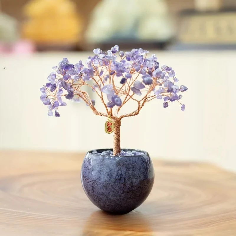 Crystal Fortune Tree Natural Rough Stone Purple Yellow Pink Office Desktop Lucky Ornament Lucky Creative High-end Gift