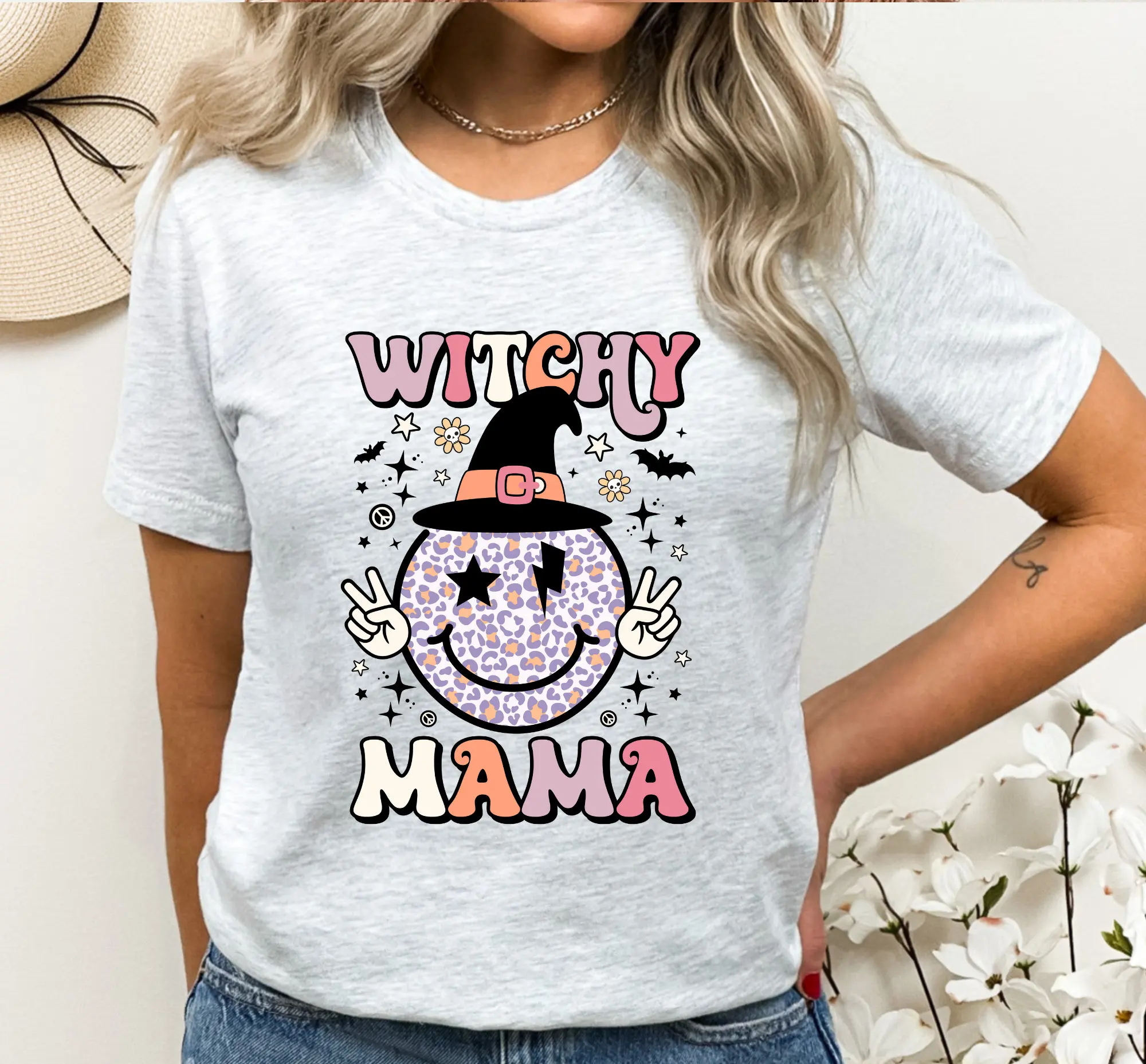 Witchy Mama T Shirt Bad Moms Club Cute Womens Retro Letter Halloween Trick Or Treat Festive Adult