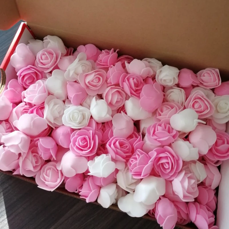 200/100/50Pcs 3.5cm Grey Foam Rose Head Artificial Flower Bear Rose For Wedding Home Decor DIY Valentine's Day Gift Party Wreath