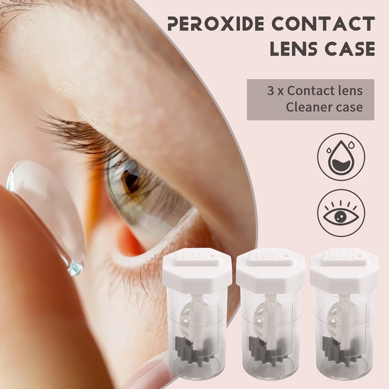 3 Pieces Portable Hydrogen Peroxide Contact Lens Case Cleaner, Eye Scleral Contact Lens Stiff Clip Washer Machine