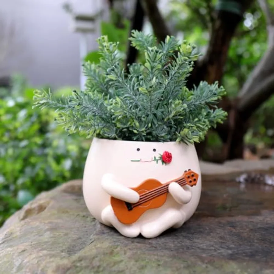 

Горшки для цветов для растений, милый горшок для гитары, смайлик с розой, суккуленты, горшки, подарок, идеально подходит для мамы L