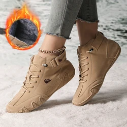 Winter men's boots, leather sports shoes plush warm neutral snow boots 2024 new outdoor non slip men's hiking boots