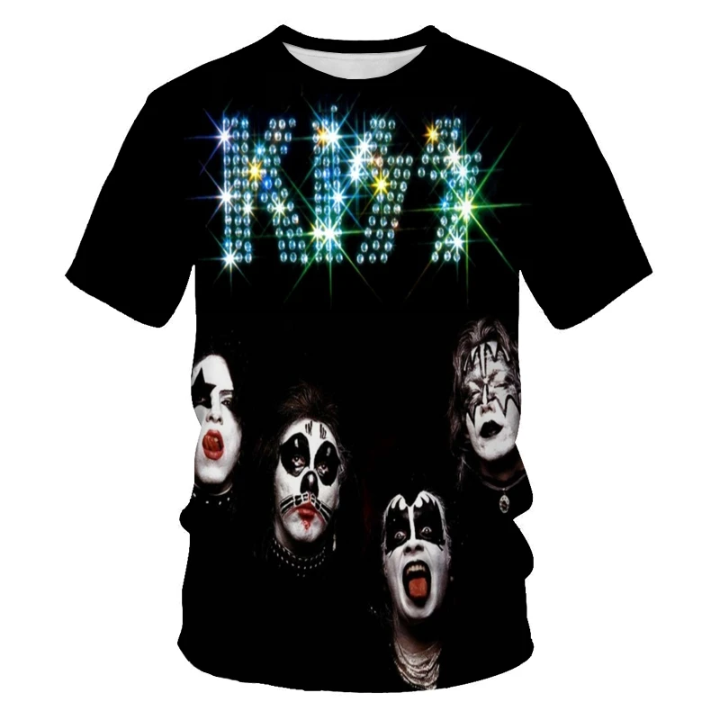 KISS Band T Shirt for Men Hard Rock Heavy Metal Tops 3D Print Indie Rock Vintage T-shirt Cool Womens Clothing Hip Hop Streetwear