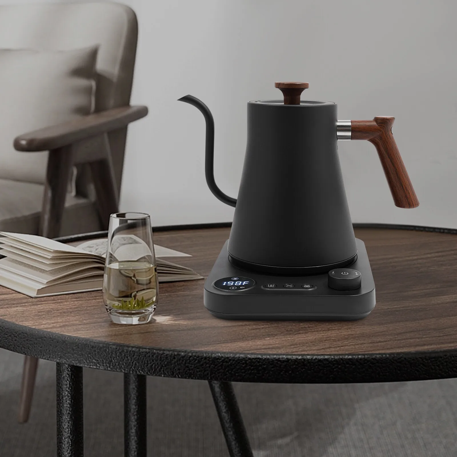 

Black Electric Kettle 304 Stainless Steel 0.9L, 1200W Fast Boil with LED Display for Kitchen