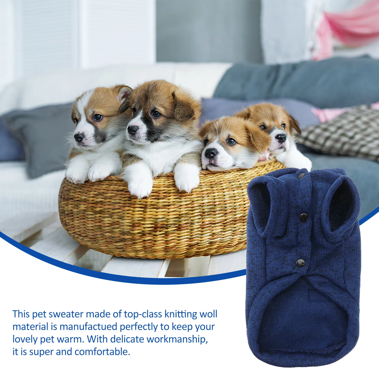 

Pet Dog Cat Sweater Knitted Warm Clothing Xxl Blue Fashionable Design Nice Looking Color Attractive Pet Walking Jogging