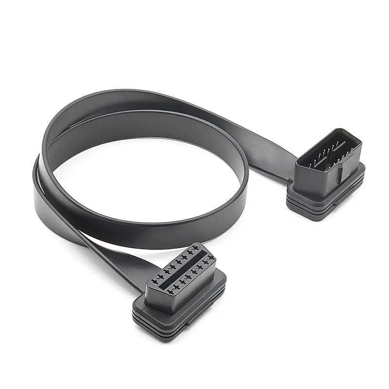 OBD2 Male To Female Elbow 16PIN Flat Socket Cable Car Scanner Extension Cable OBD Adapter Full Core Pin Full Line 60cm