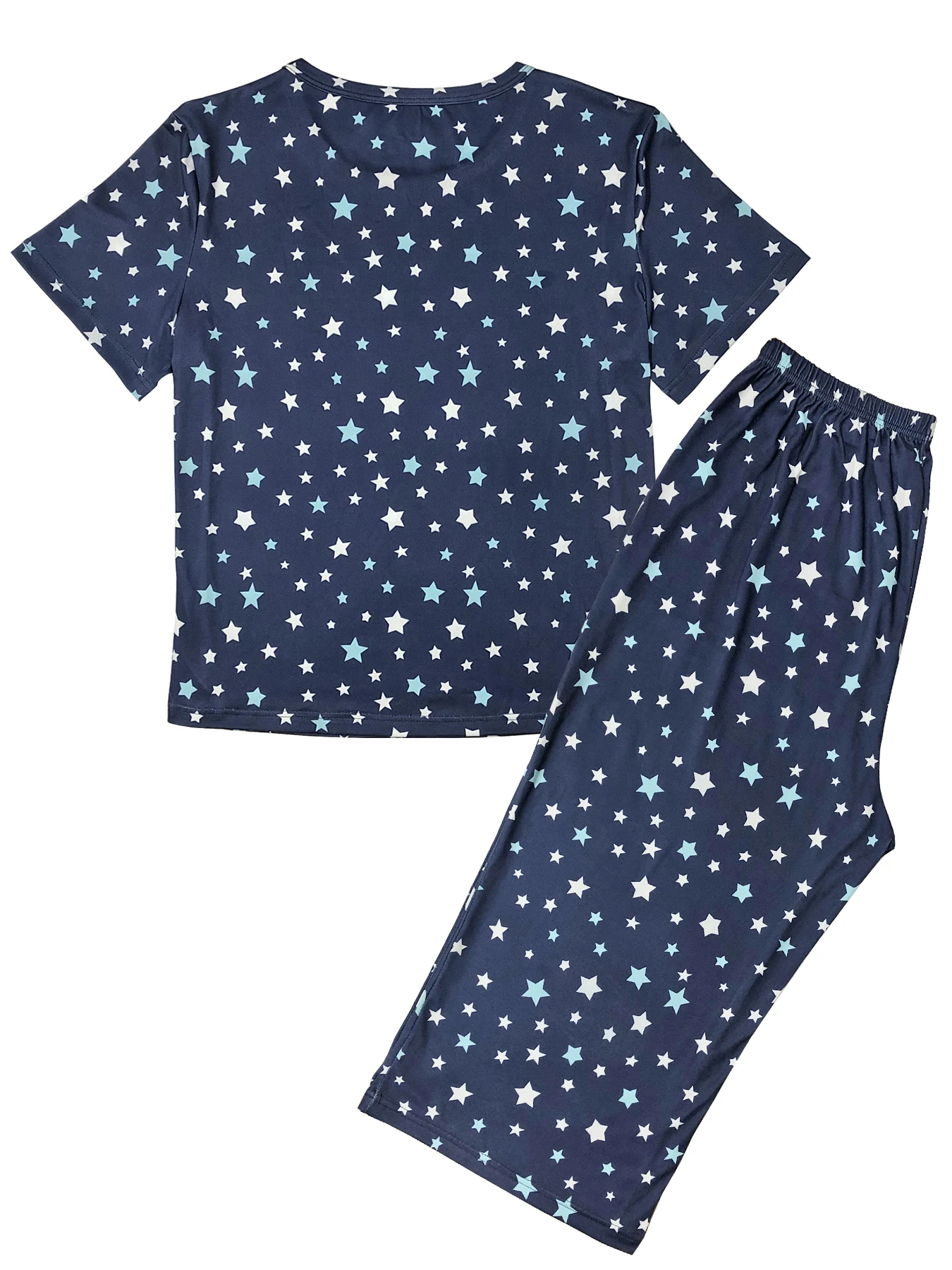 Women Pajama Set Casual Allover Star Print Cozy Short Sleeve Round Neck Top Capri Pants Summer Garment Women\'s Sleepwear