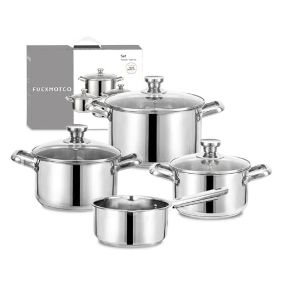 

7Piece Induction Ready Stainless Steel Cookware Set with Glass Lids for Home Cooking and Professional Kitchens Includes 1.6QT S