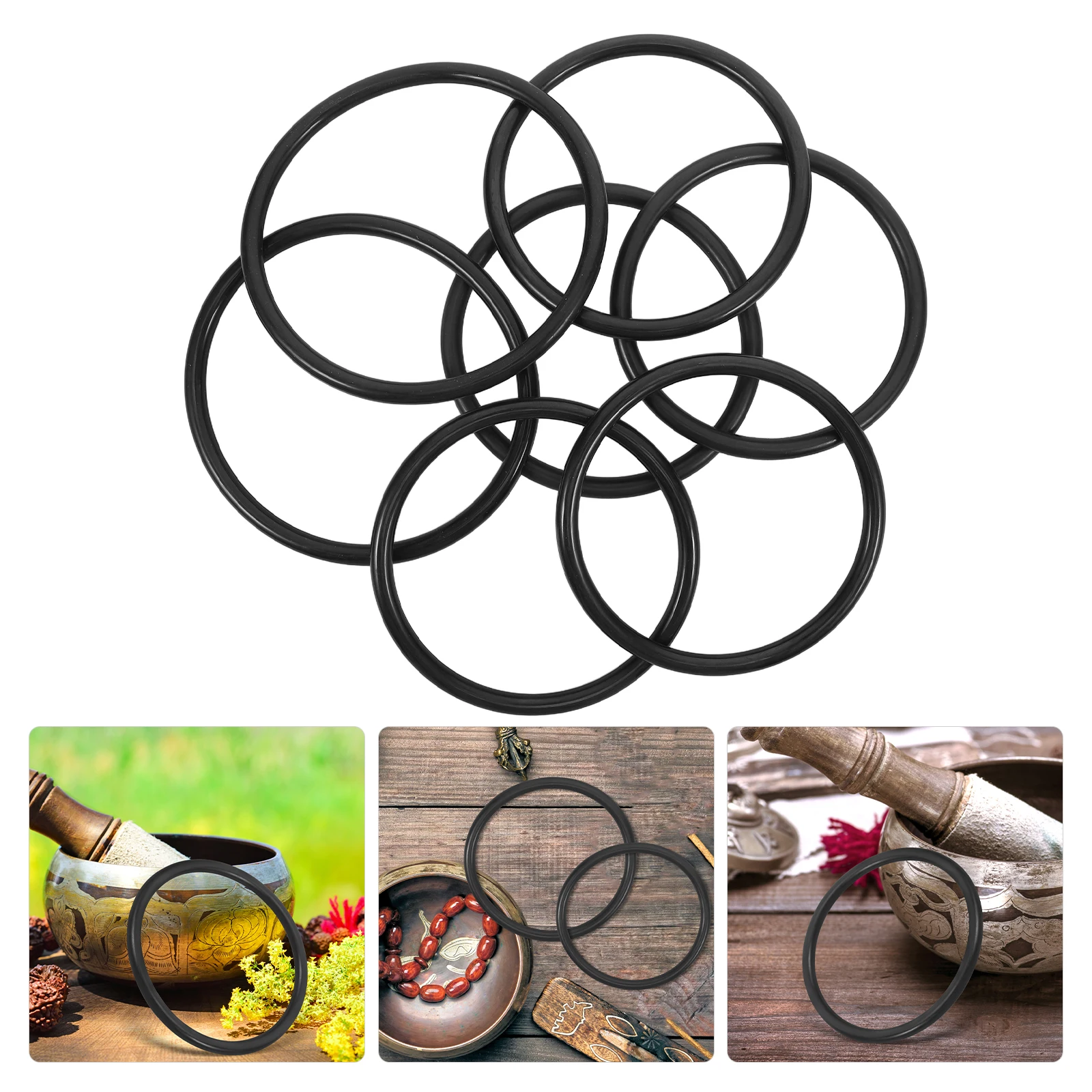 

7 Pcs Music Bowl Washer Rubber Holders Black Rings for Thick Cushion Singing Bowls Parts Sound Bowl Rubber Ring Buddhism Product
