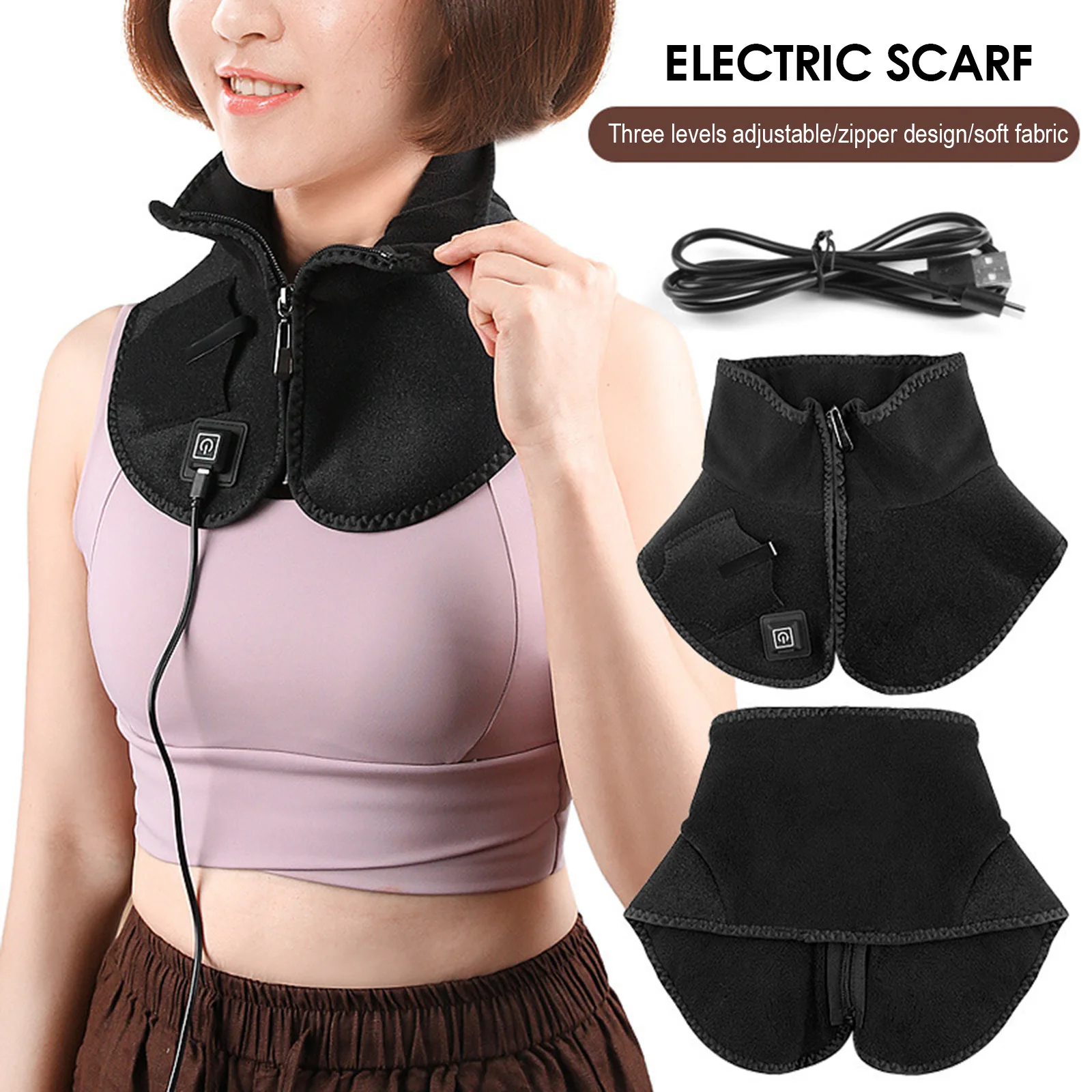 

USB-подогреватель для шеи поддерживает 3-уровневый электрический шарф температуры для женщин и мужчин, мягкая трикотажная ткань, повязка на плечо и шею