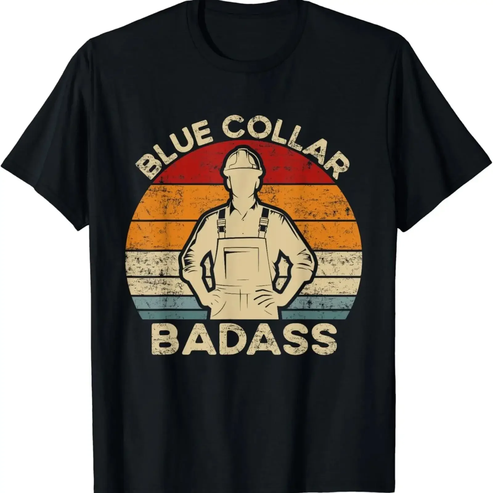 Trucker Construction Worker Retro Blue Collar Badass T Shirt vintage Washed graphic Casual Stretched Stylish Comfortable homme
