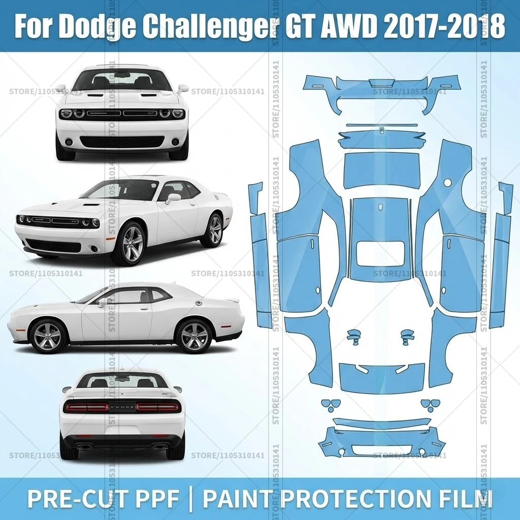 

Предварительно нарезанная защитная пленка PPF, прозрачная автомобильная пленка для полной защиты кузова, для Dodge Challenger GT AWD 2017-2018