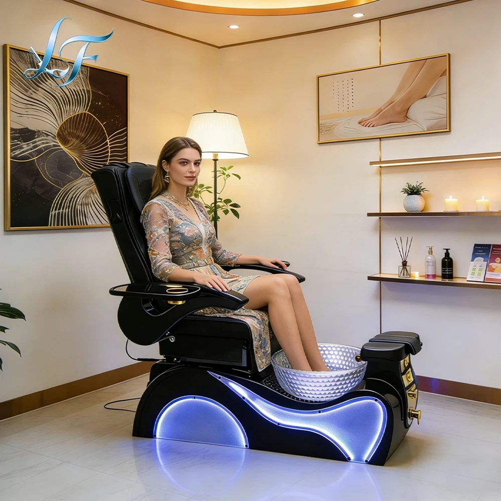 Nail Salon High Back Recliner Pedicure Chair Electric Foot Massage Spa Furniture Built-in LED Light