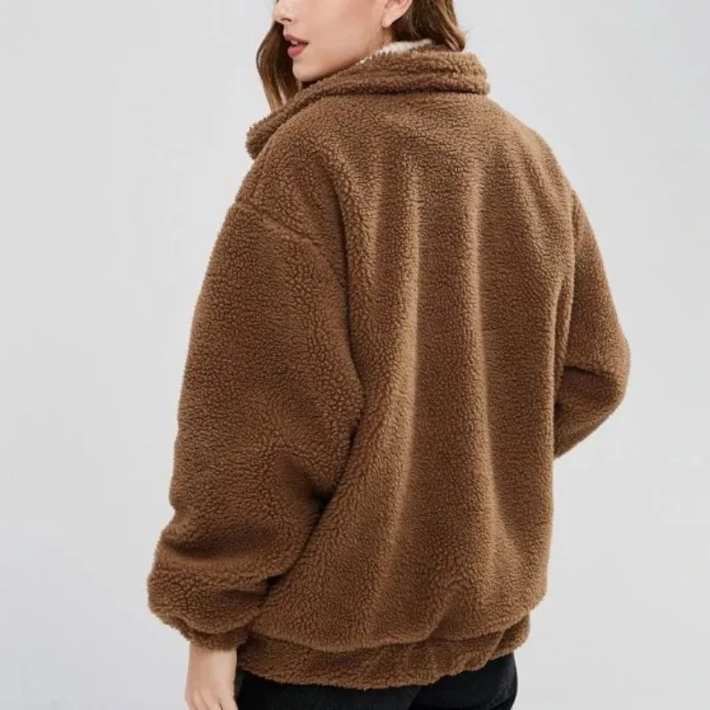 Women's Fall Winter Tops Jacket Sweatshirt Plush Zipper Pocket Velvet Thickened Warm Retro Simple Comfortable Advanced Versatile