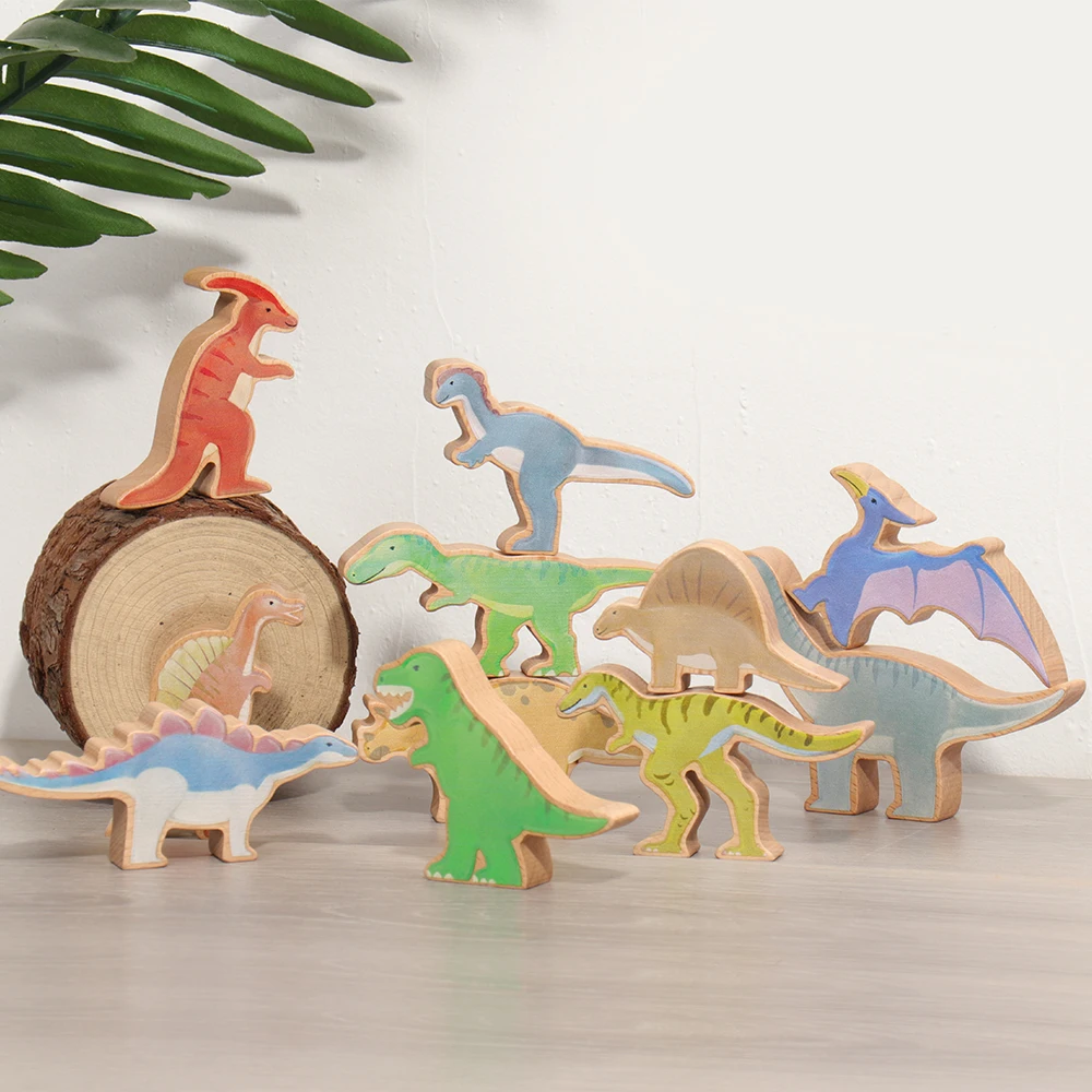 ألعاب مونتيسوري التعليمية ديناصور ألعاب مكعبات البناء الخشبية ألعاب مكعبات التوازن للأطفال للأطفال