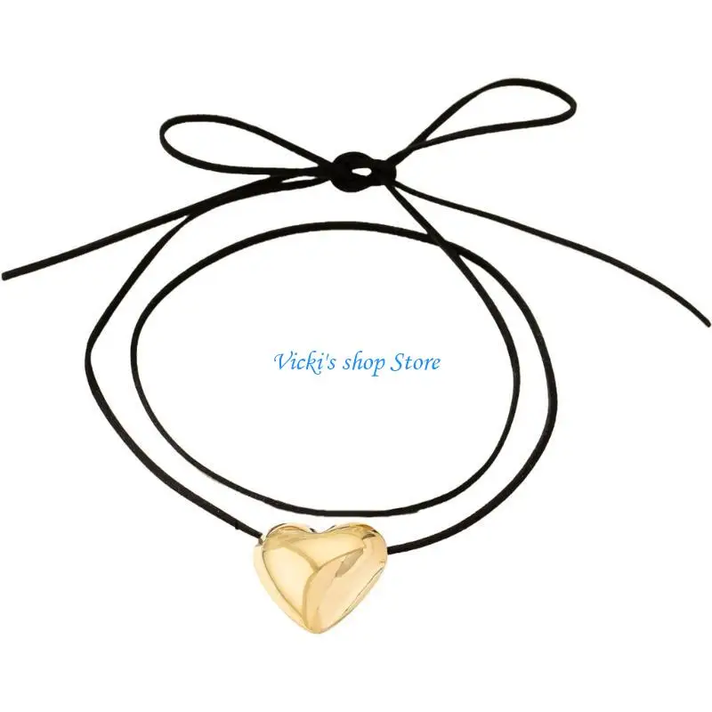 Sophisticated Sturdy Flocking Chain Necklace and Earrings Set With Alloy Materials Heart Pendant Designs for Women