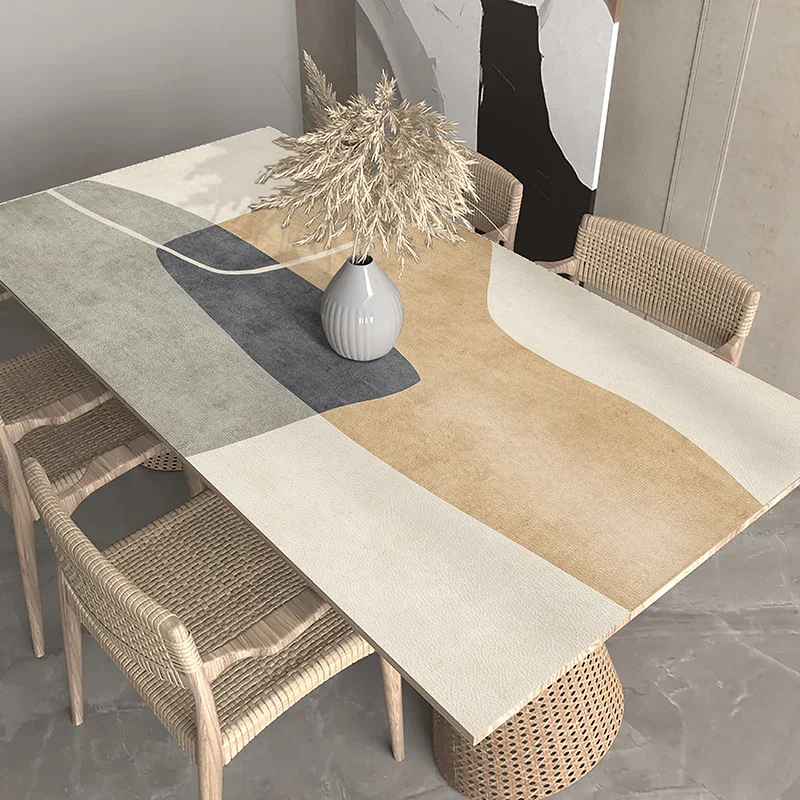 Waterproof Tablecloth for Dining Table Decoration Accessories Oil-proof Kitchen Restaurant Desk Mat Beige PvcTable Cloth No-wash