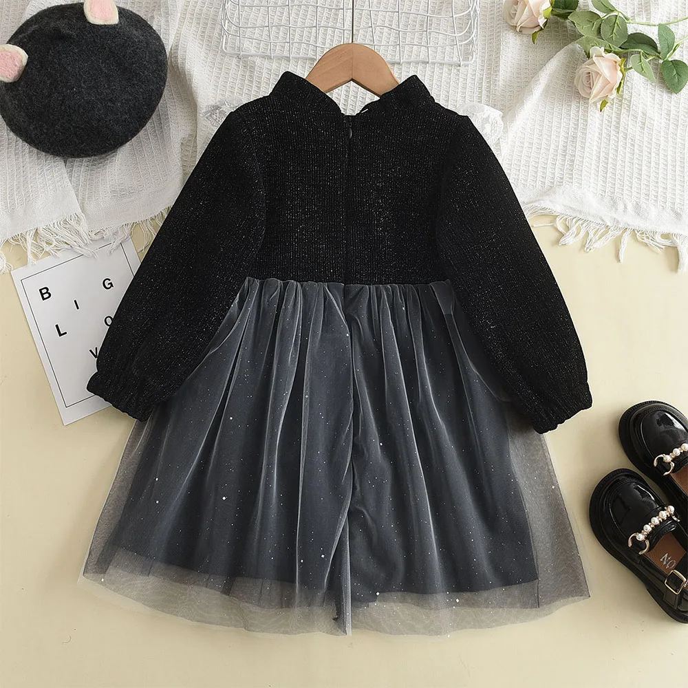 Bear Leader Girls' Dress Plush Warm Girls' Lace Lolita Princess Dress Preschool Girls' Autumn Clothes Kids' Cute Christmas Dress