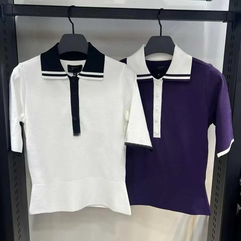 Women Summer Casual Golf Shirts Lapel Spliced Half Button Down Short Sleeve Breathable Versatile Sports Blouse