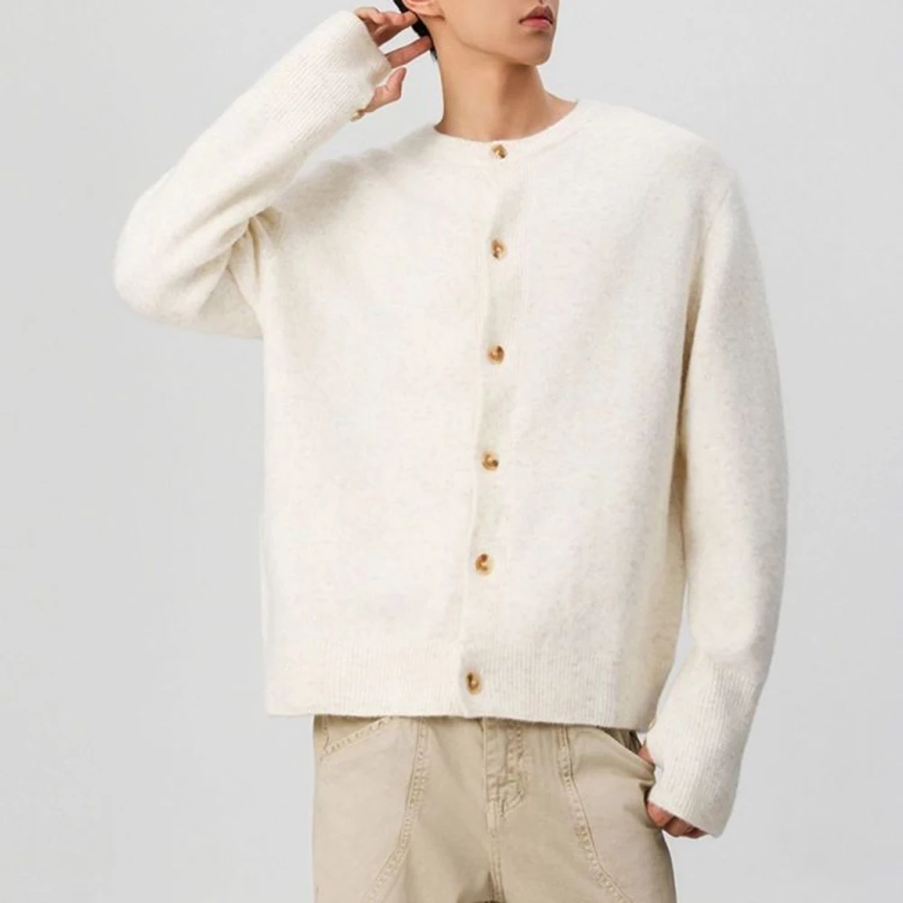 Winter New Men's Solid Color Long-Sleeved Cardigan Sweater Retro Fashion Trendy High Street Loose Casual Niche Men's Tops