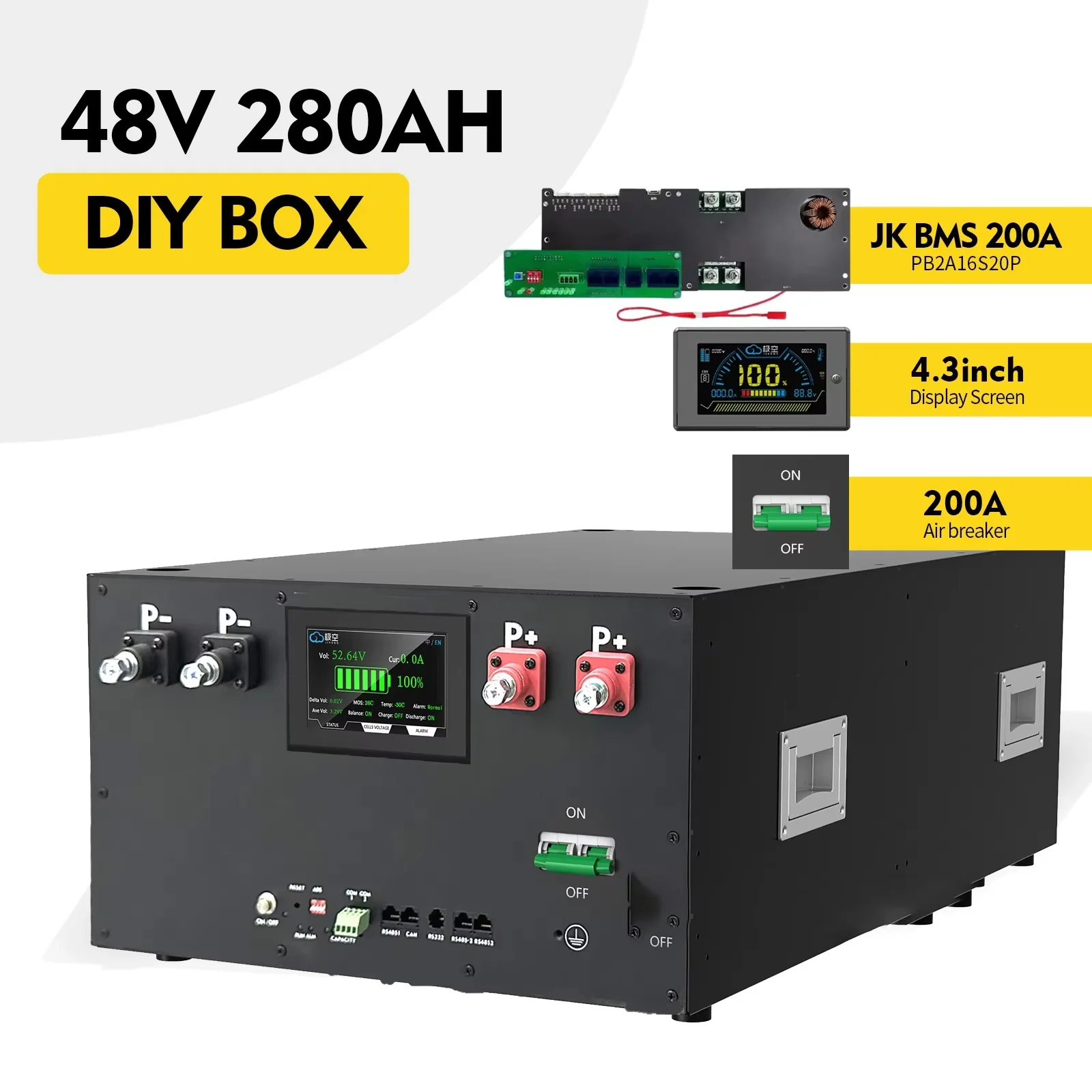 JK Hybrid Grid DIY Split 16S 48V/51.2V 10kWh 280AH-330AH 15KW LiFePO4 Battery Stackable Metal Case
