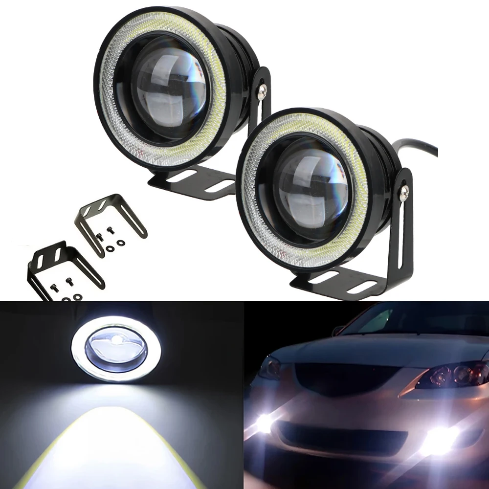 

2 шт. авто 30 Вт автомобильные противотуманные фары DRL COB Angel Eye 64/76/89 мм окружающие лампы водонепроницаемые дневные ходовые лампы фары DC 12 В
