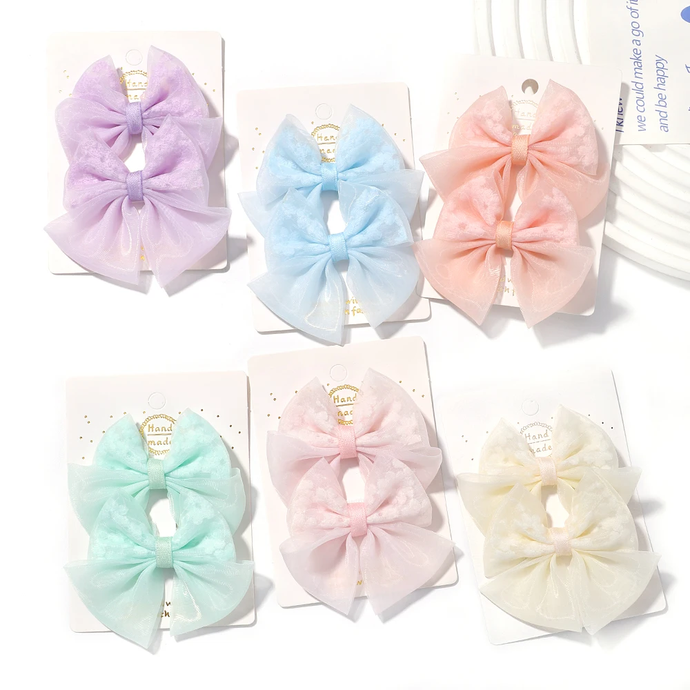 2Pcs/lot Baby Mini Hair Bows Hair Clips Cotton Soft Hairpin for Girl Cheer Bowknot Barrettes Children Headwear Hair Accessories