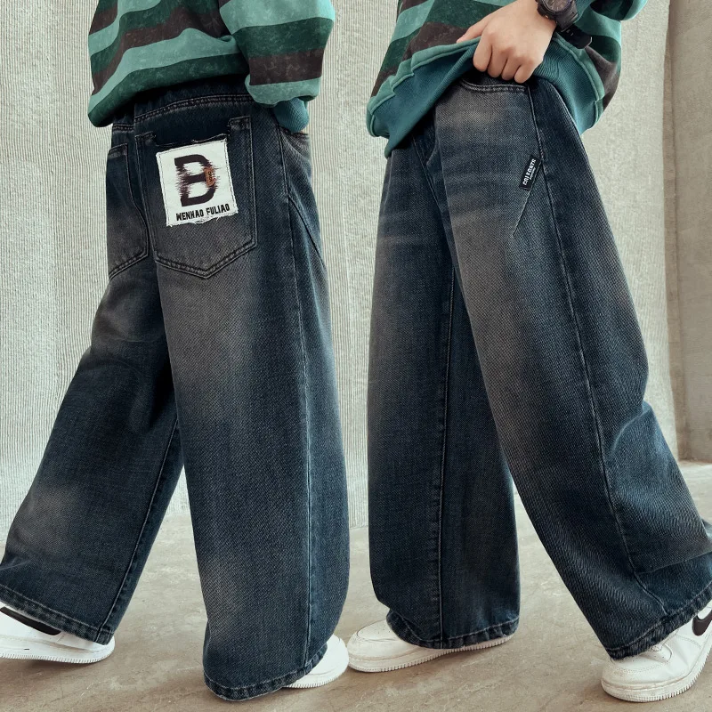 

Luxury Brand Kids Fashion Jeans for Tweens Boys High Quality Blue Denim Pants Children Loose Casual Jeans Trousers 5 6 8 9 10 14