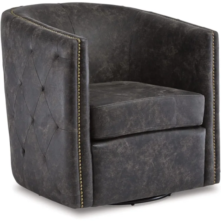 Brentlow Tufted Barrel Accent Swivel Chair, Distressed Black