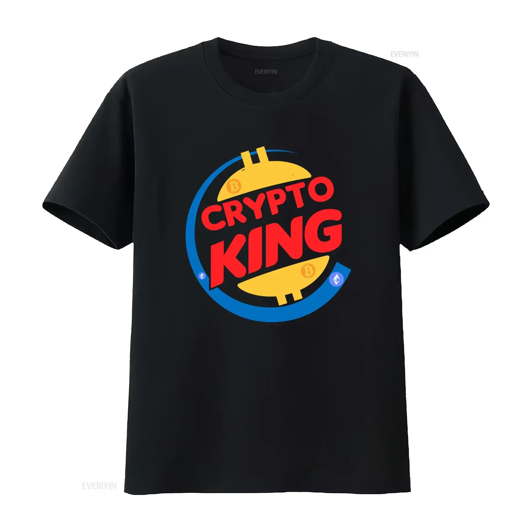 Nwt Crypto King Bitcoin Ethereum T-shirt classique imprimé S 5Xl vintage lavé confortable décontracté polyvalent vêtements de créateur doux